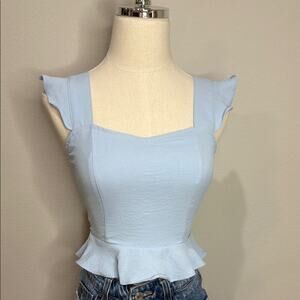 Altard State Baby Blue Ruffle Sleeve Cropped Tank Top Size XS